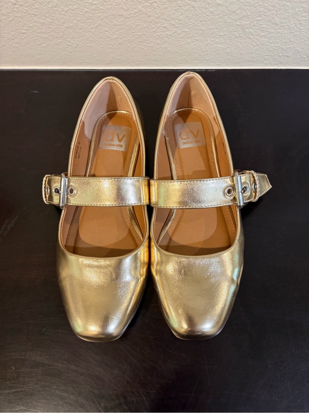 DV by Dolce Vita Metallic Gold Mary Jane Flats with Buckle Strap